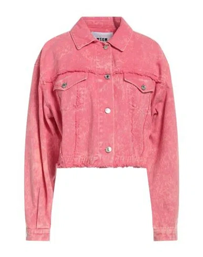 Msgm Woman Denim Outerwear Pink Size 6 Cotton
