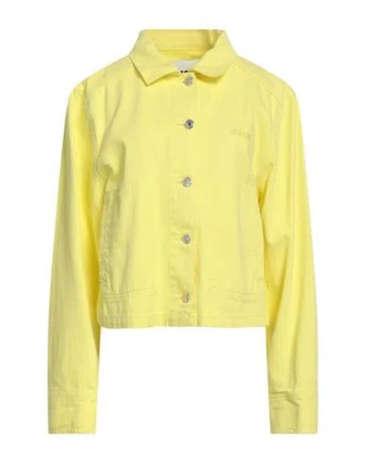 Msgm Woman Denim Outerwear Yellow Size 8 Cotton