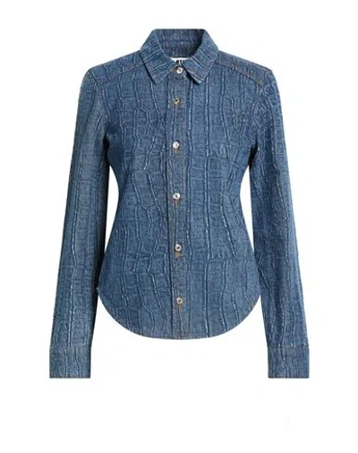 Msgm Woman Denim Shirt Blue Size 10 Cotton