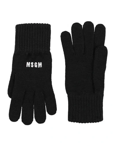Msgm Logo-embroidered Knitted Gloves In Black