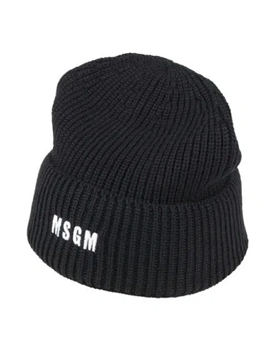 Msgm Woman Hat Black Size Onesize Merino Wool, Acrylic