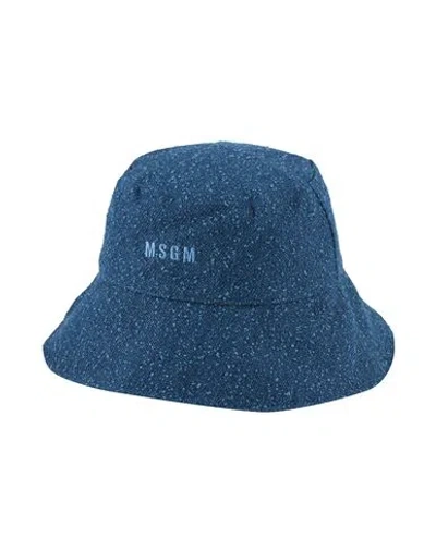 Msgm Woman Hat Blue Size L Cotton, Elastane