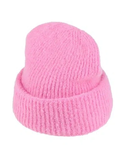 Msgm Woman Hat Pink Size Onesize Merino Wool, Polyamide, Elastane