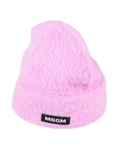 Msgm Woman Hat Pink Size Onesize Polyamide, Wool, Acrylic In Orange