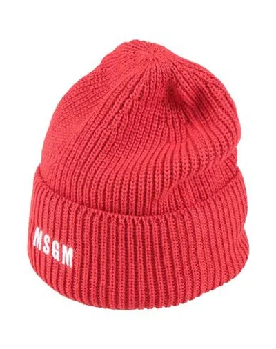 Msgm Woman Hat Red Size Onesize Merino Wool, Acrylic In Red