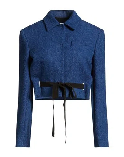 Msgm Woman Jacket Blue Size 4 Cotton, Polyester