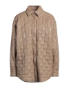 Msgm Woman Jacket Khaki Size 6 Polyester In Beige
