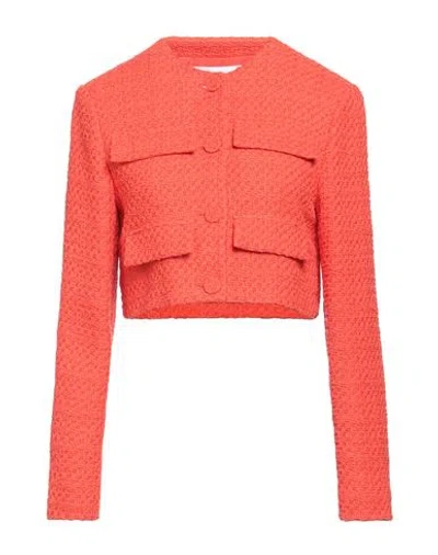 Msgm Woman Jacket Orange Size 6 Cotton, Polyamide