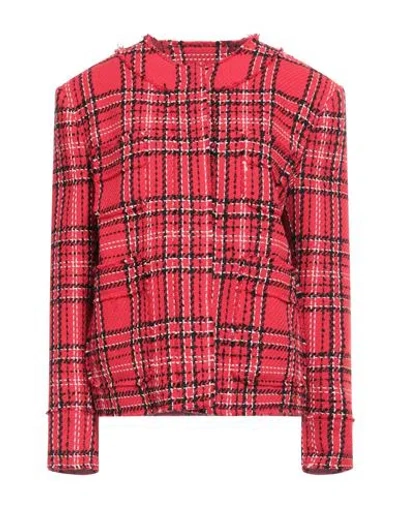 Msgm Woman Jacket Red Size 6 Cotton, Acrylic, Polyester