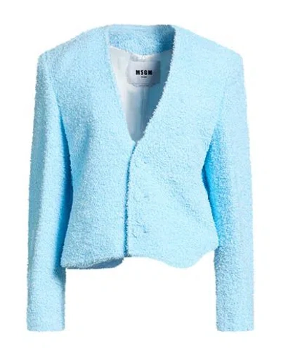 Msgm Woman Jacket Sky Blue Size 6 Polyamide, Polyester, Acrylic
