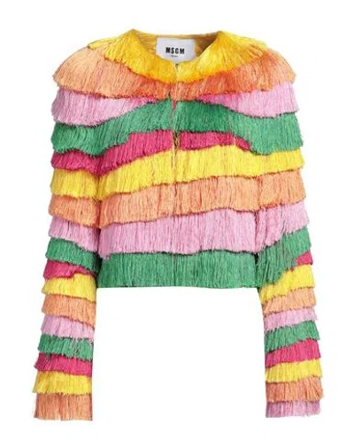 Msgm Woman Jacket Yellow Size 6 Polyester, Viscose