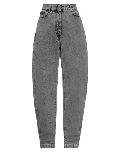 Msgm Woman Denim Pants Grey Size 10 Cotton