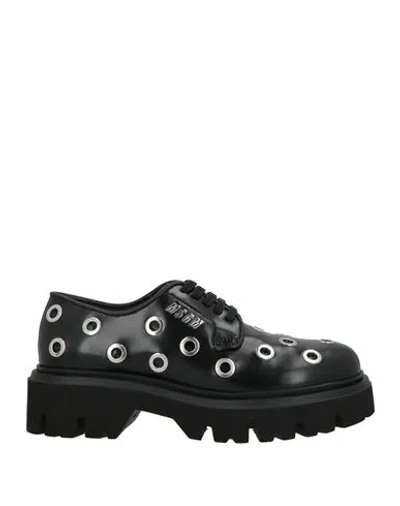 Msgm Woman Lace-up Shoes Black Size 8 Leather In Multi