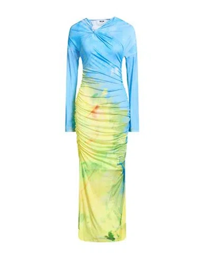 Msgm Woman Maxi Dress Azure Size 4 Polyester, Elastane In Multi