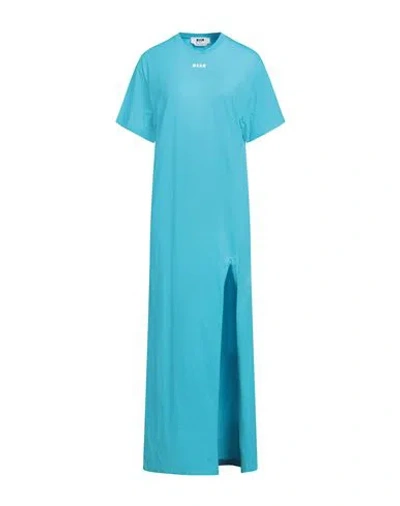 Msgm Woman Maxi Dress Azure Size M Cotton In Blue