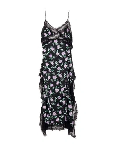 Msgm Lace-paneled Floral-print Crepe De Chine Midi Dress In Black