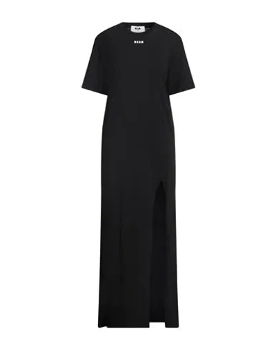 Msgm Crew Neck Long Dress With Side Slit In Black