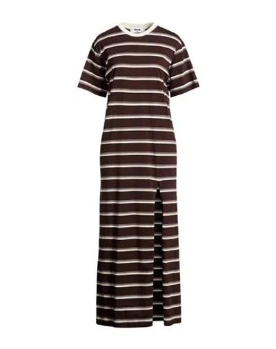 Msgm Woman Maxi Dress Chocolate Brown Size S Cotton In Multi