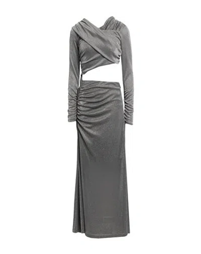 Msgm Woman Maxi Dress Lead Size 4 Polyamide, Metallic Fiber In Grey