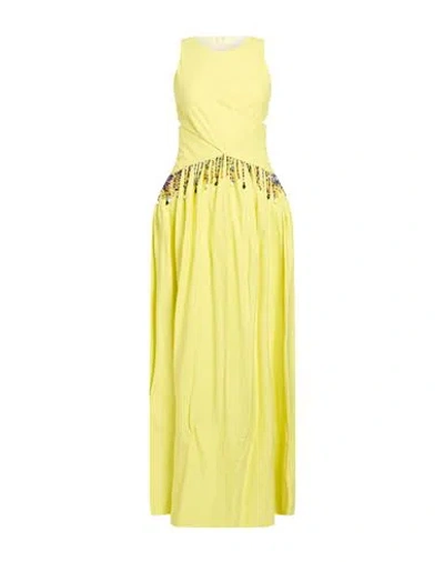 Msgm Woman Maxi Dress Yellow Size 4 Viscose, Linen