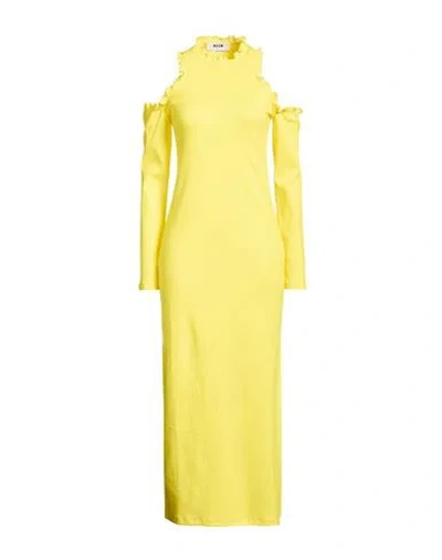 Msgm Woman Maxi Dress Yellow Size M Cotton, Elastane