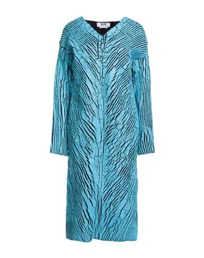 Msgm Woman Midi Dress Azure Size S Virgin Wool, Acrylic In Blue