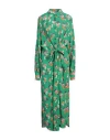 Msgm Waist Sash Midi Dress With Petite Floral Print In Green
