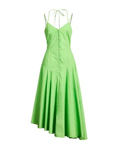 Msgm Woman Midi Dress Green Size 6 Cotton