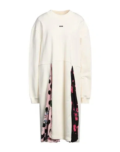 Msgm Woman Midi Dress Ivory Size M Cotton, Polyester In White