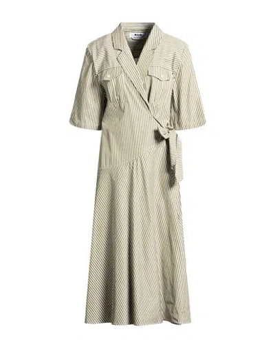 Msgm Woman Midi Dress Khaki Size 8 Cotton In Green