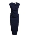 Msgm Woman Midi Dress Navy Size 10 Viscose, Polyester, Elastane In Blue