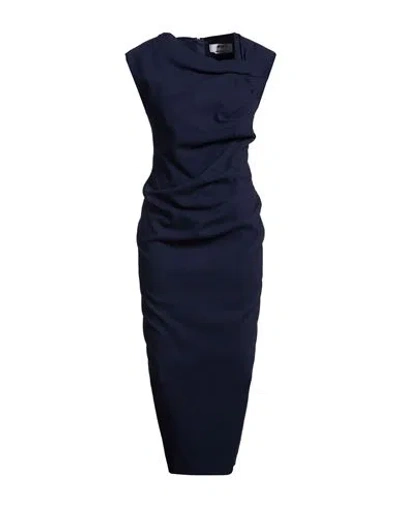 Msgm Woman Midi Dress Navy Size 10 Viscose, Polyester, Elastane In Blue