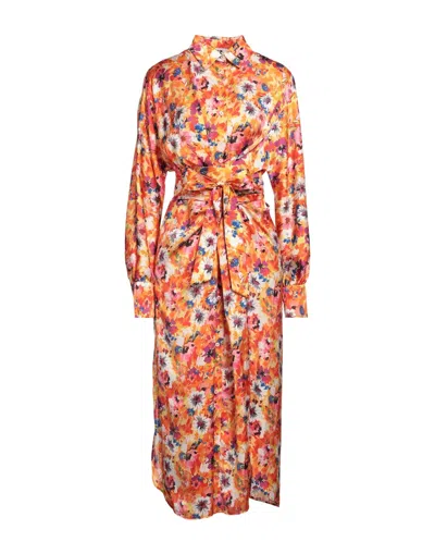 Msgm Woman Midi Dress Orange Size 8 Polyester