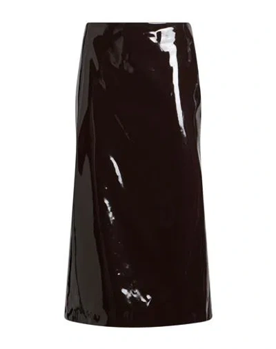 Msgm Woman Midi Skirt Dark Brown Size 4 Polyurethane, Polyester