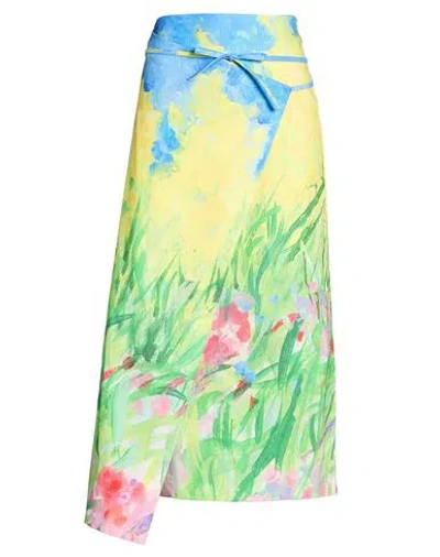 Msgm Woman Midi Skirt Green Size 8 Cotton, Elastane