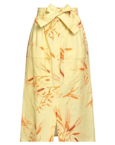 Msgm Woman Midi Skirt Pastel Yellow Size 4 Cotton, Elastane