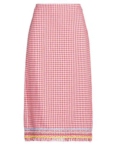 Msgm Woman Midi Skirt Red Size 4 Viscose, Linen, Polyester, Cotton In Pink