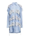 Msgm Ruffle-stripe-detail Buttoned Mini Dress In Blue