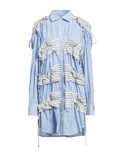 Msgm Ruffle-stripe-detail Buttoned Mini Dress In Blue