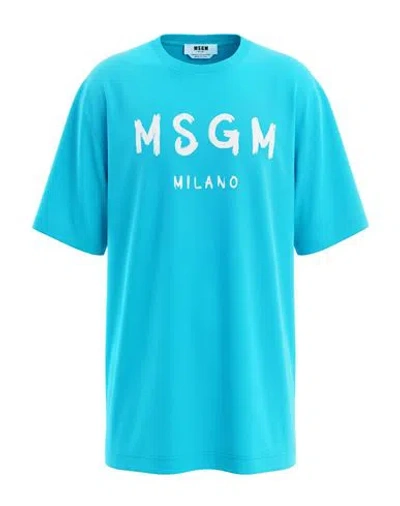 Msgm Woman Mini Dress Azure Size Xl Cotton In Blue
