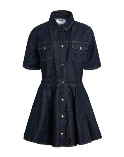 Msgm Woman Mini Dress Blue Size 10 Cotton