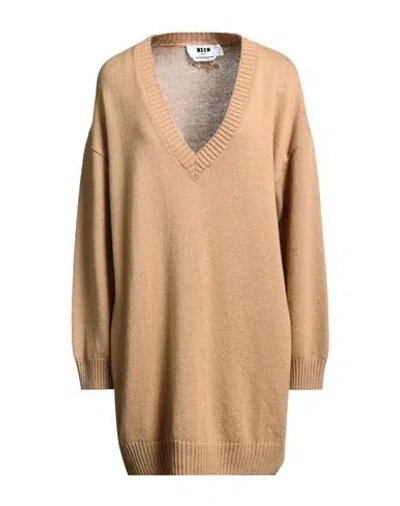 Msgm Woman Mini Dress Camel Size Xl Wool, Cashmere In Beige