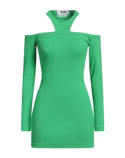 Msgm Woman Mini Dress Green Size S Cotton, Elastane