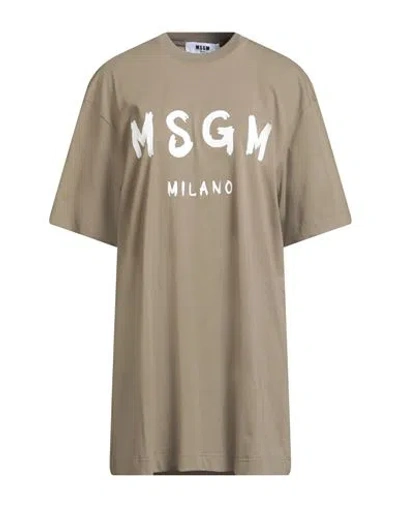 Msgm Woman Mini Dress Khaki Size L Cotton In Green