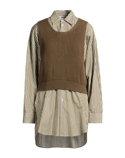 Msgm Woman Mini Dress Khaki Size Xl Cotton In Multi