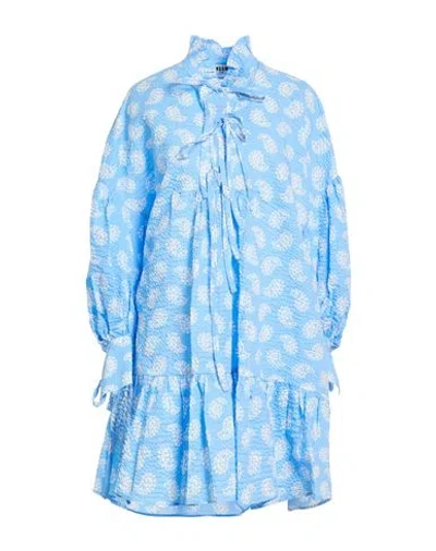 Msgm Woman Mini Dress Light Blue Size 4 Cotton