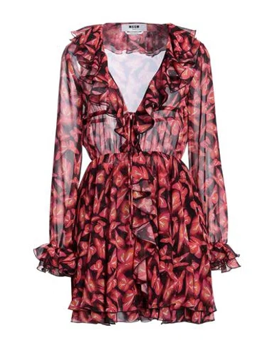 Msgm Woman Short Dress Rust Size 6 Polyester In Red