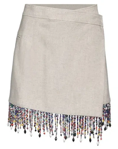 Msgm Woman Mini Skirt Beige Size 4 Viscose, Linen, Glass, Polyester