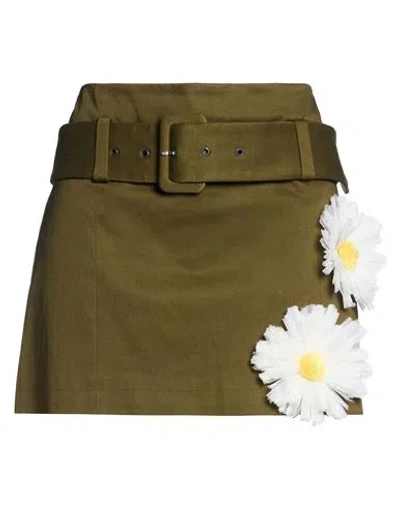 Msgm Woman Mini Skirt Military Green Size 4 Cotton, Elastane
