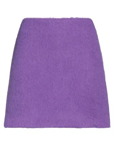 Msgm Woman Mini Skirt Purple Size 8 Virgin Wool, Polyamide, Alpaca Wool